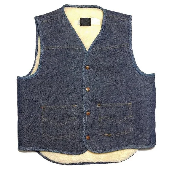 Roebucks Vintage Western Denim Jean Sherpa Wool Lined Winter Vest snap button - Picture 1 of 7